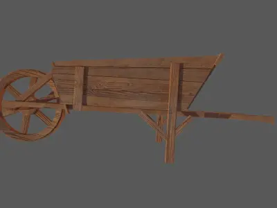 Wheelbarrow old wooden 3D model