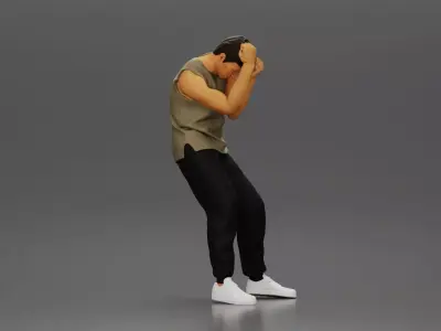 Man in Casual Outfit Defending Against Attack in Intense Fight 3D print model