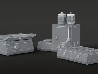 Professional Kitchen Machines - Toaster - Tea Machine - Cooker Low-poly 3D model