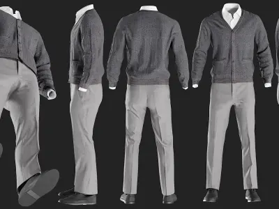 Mens Pants with Waistcoat Shirt and shoes 3 3D model