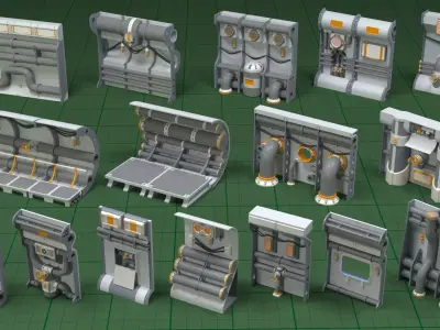 Industrial Walls Collection 2 - 16 pieces 3D model