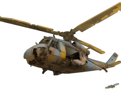 Rusty old helicopter in wreckage 3D model