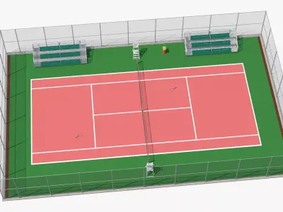 Tennis Court with Umpire Chairs and and Benches 3D model