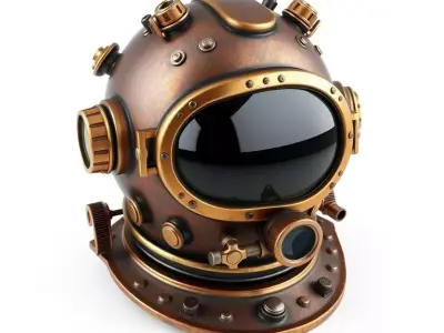 Vintage Deep Sea Diving Helmet Low-poly 3D model