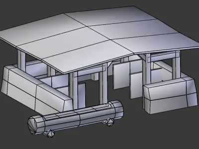 Big medieval stable Low-poly 3D model