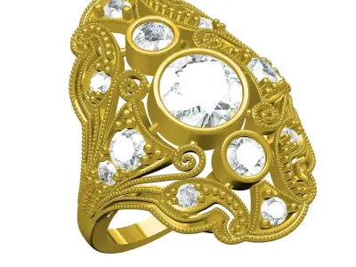 Antique Art Deco Filigree Engagement Ring 3D print model order