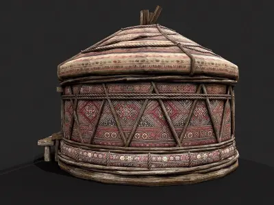 Traditional Yurt Nomads Tent with Interior 2 Low-poly 3D model