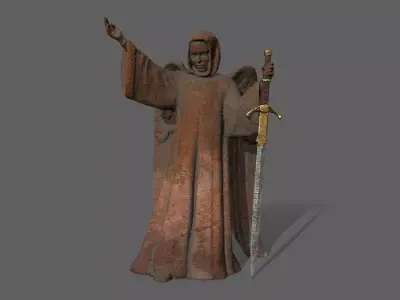 Angel statue of knight holding sword Low-poly 3D model