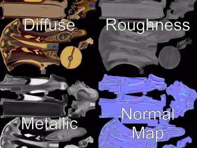 Ornate Flintlock Pistol model pack Low-poly 3D model