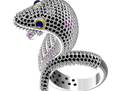 Antique Colorful Diamond Snake Hip Hop Ring 3D print model