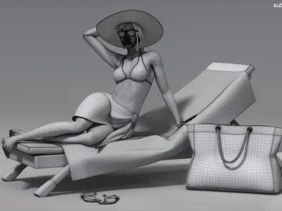 Female Bather Animated HQ 3D model