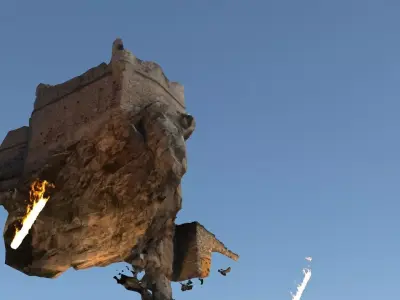 Realistic Castle On Rock Low-poly 3D model