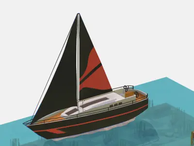 Black Yacht Scene MotorBoat Black Low-poly 3D model