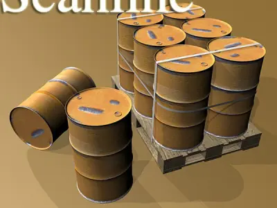 Pallet and Metal Drums High Resolution Textures 3D model