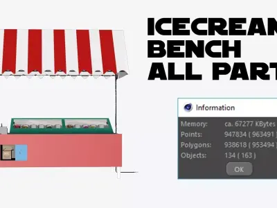 Ice Cream Countertops - Bench - 3D Low-poly 3D model