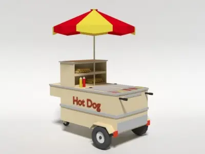 Low Poly Cartoon Hot Dog Cart Low-poly 3D model