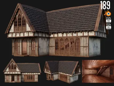 4 Old Medieval Houses Pack 4K Textures GameReady 189 to 192 Low-poly 3D model