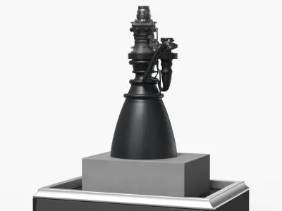 Detailed Rocket Engine Display in Glass Case 3D model