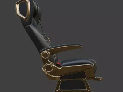 Luxury VIP Aircraft Seat Black Leather Gold 3D Model 3D model