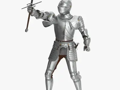 Polished Plate Armor with Zweihander Rigged for Cinema 4D 3D model