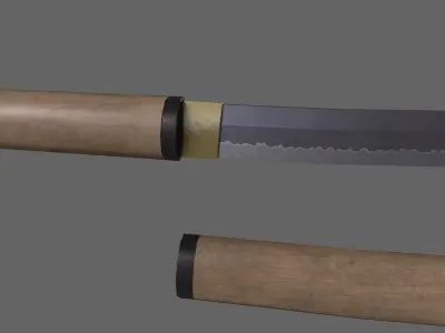 PBR Katana Japanese Sword Light Wood V3 Low-poly 3D model