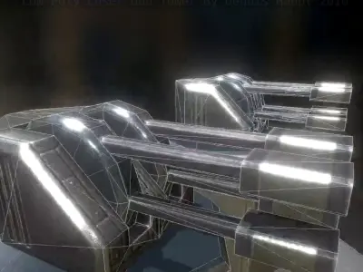 Low Poly Laser Gun Tower with Animations Low-poly 3D model