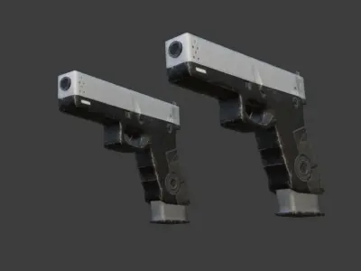 White Glock Pistol Low-poly 3D model