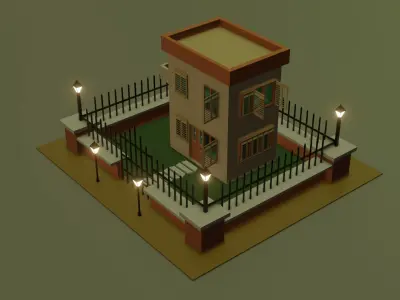 Lowpoly Night House Low-poly 3D model