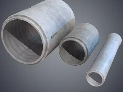 Concrete industrial pipes Low-poly 3D model