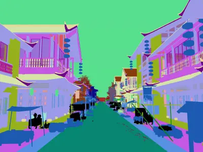 Asian medieval street scene historical buildings 3D model