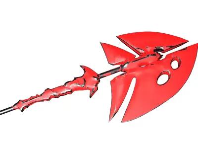 Stylized Red Fantasy Battle Axe Halberd Game Ready 3D Weapon Low-poly 3D model