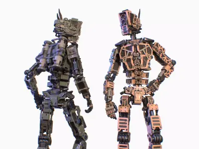 Military robot character Unity UE lowpoly gameready rigged model Low-poly 3D model