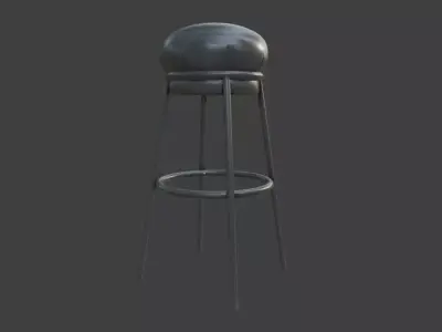 Black Leather Bar Stool Low-poly 3D model