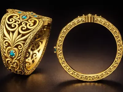 Vintage Ornamental Statement Ring 3D Model - Diamond Jewelry STL 3D print model