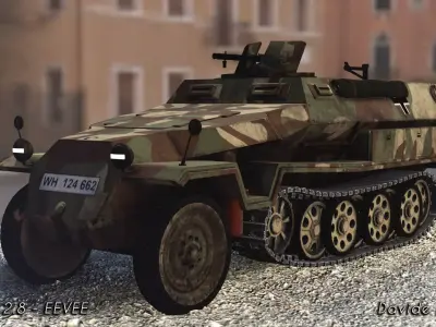 Half-track SDKFZ C military German Truck Low-poly 3D model