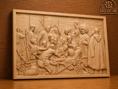 Historic Gathering Scene 3D Relief STL 3D model