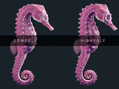 Lowpoly Seahorse Pack Low-poly 3D model