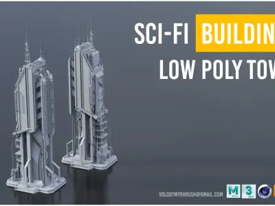 Scifi building tower skyscraper Low-poly 3D model