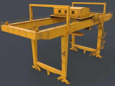 PBR Rail Mounted Gantry Crane RMG V1 - Yellow Low-poly 3D model
