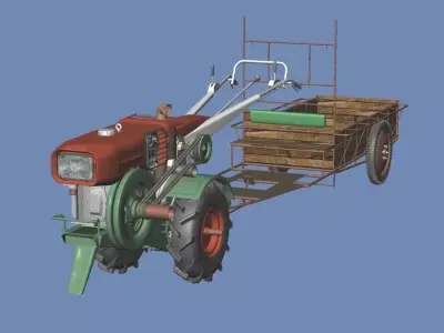 Cultivator and Tractor and Carts 1side update 3D model