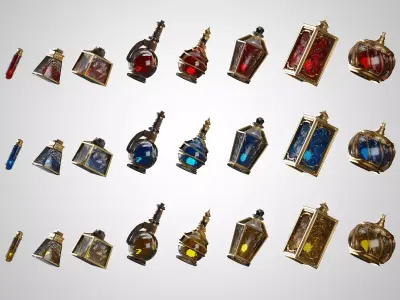 Health Potion Bottle Set Low-poly 3D model
