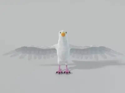 Seagull with wings spread Low-poly 3D model