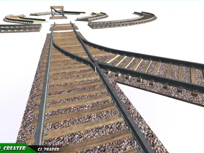 Lowpoly Railway Track Collection Pack 3d model Low-poly 3D model