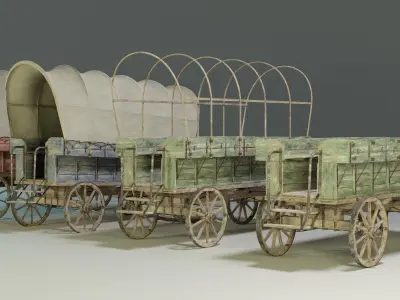Wooden Medieval Carriage PBR Game Ready Low-poly 3D model