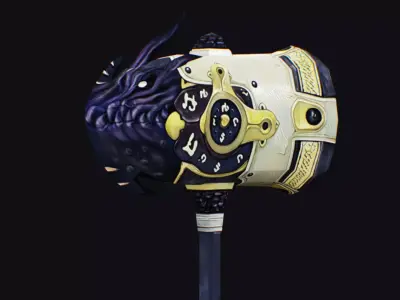 Hammer Mace Maul Bludgeon Mallet Sledgehammer Melee Lizard Head Low-poly 3D model
