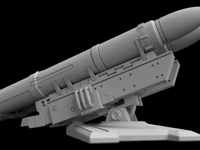 Lowpoly Missile Launcher Turret and Gun Turret Low-poly 3D model