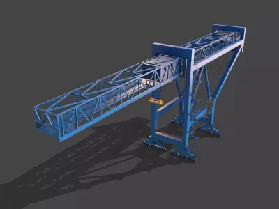 PBR Port Container Crane - Blue Light Low-poly 3D model