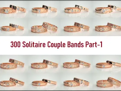 300 Solitaire Ring Couple Band Ring 3dm stl render detail Part-1 3D Model Pack