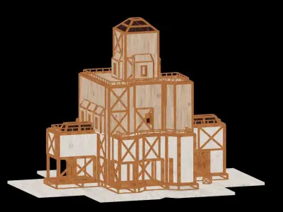 Medieval Low Poly Building Castle Wooden Village Stone House 08 Low-poly 3D model