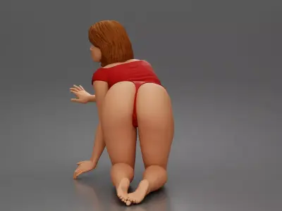 Woman kneels reaching wearing bodysuit graceful and poised 3D print model